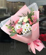 Букет цветов из:  Розы, Лизиантусы и Хризантемы в Бронница